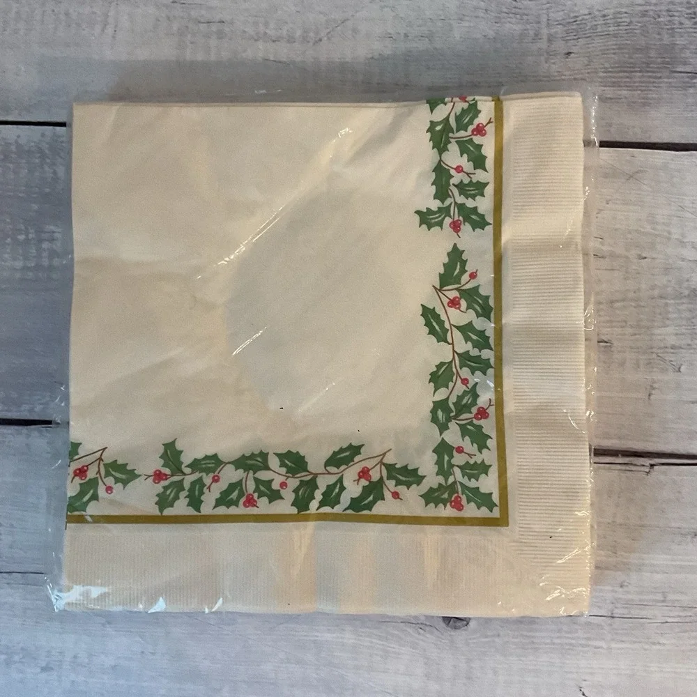 Lenox Holiday Dimension Paper Dinner Napkins 2 Packs 20ct Christmas Holly Ivory